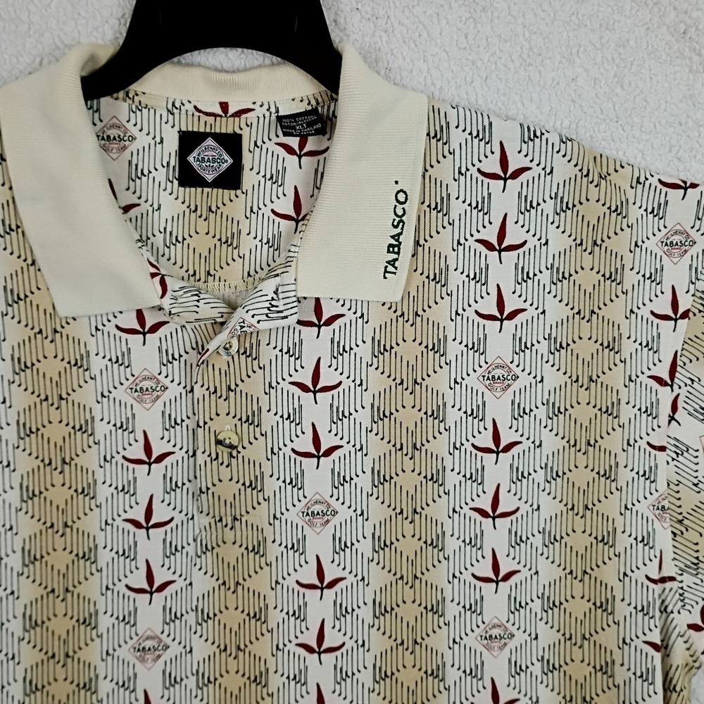 Tabasco Polo Shirt Mens XLT Cream Golf Club Chili Pepper Vintage Sportswear Logo